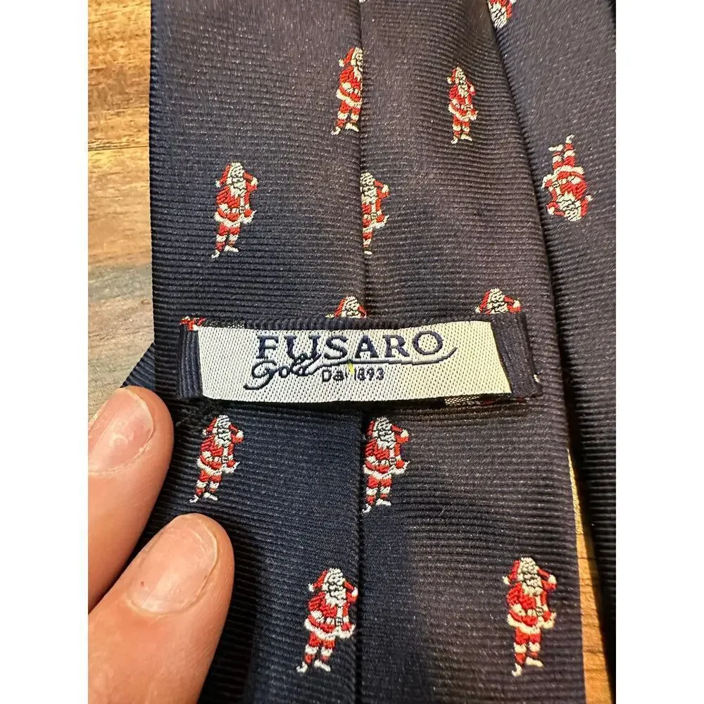 Fusaro Blue 100% Silk Santa Claus Patterned Neck Tie